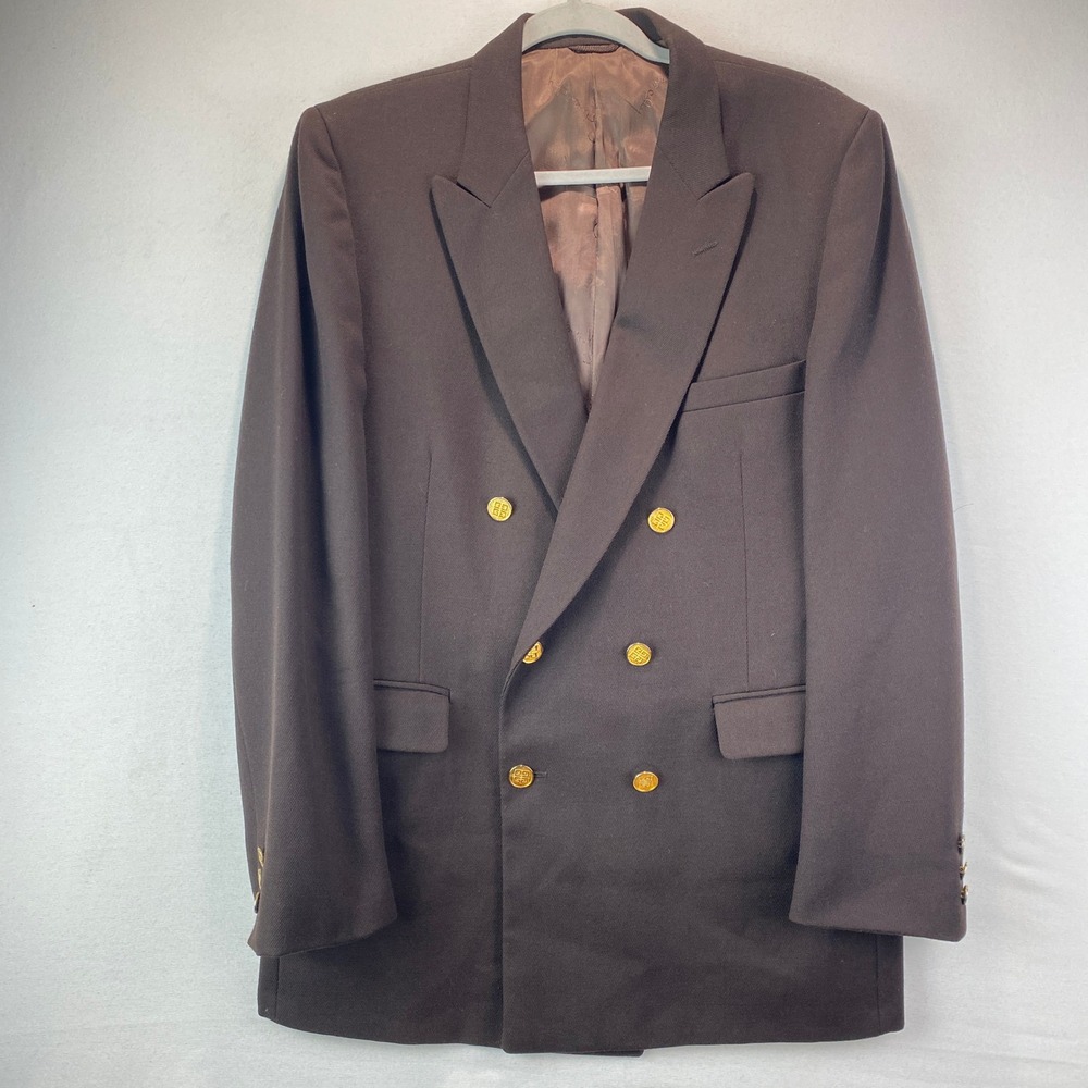 Givenchy bespoke Gentleman Paris Mens Brown Wool Double Breasted Gold Blazer